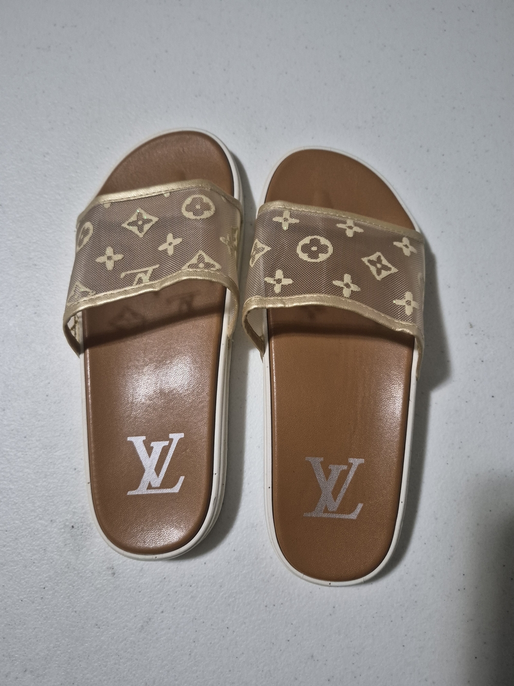 Kid's Beige Patterned Slide Sandals - Picture 5 of 5